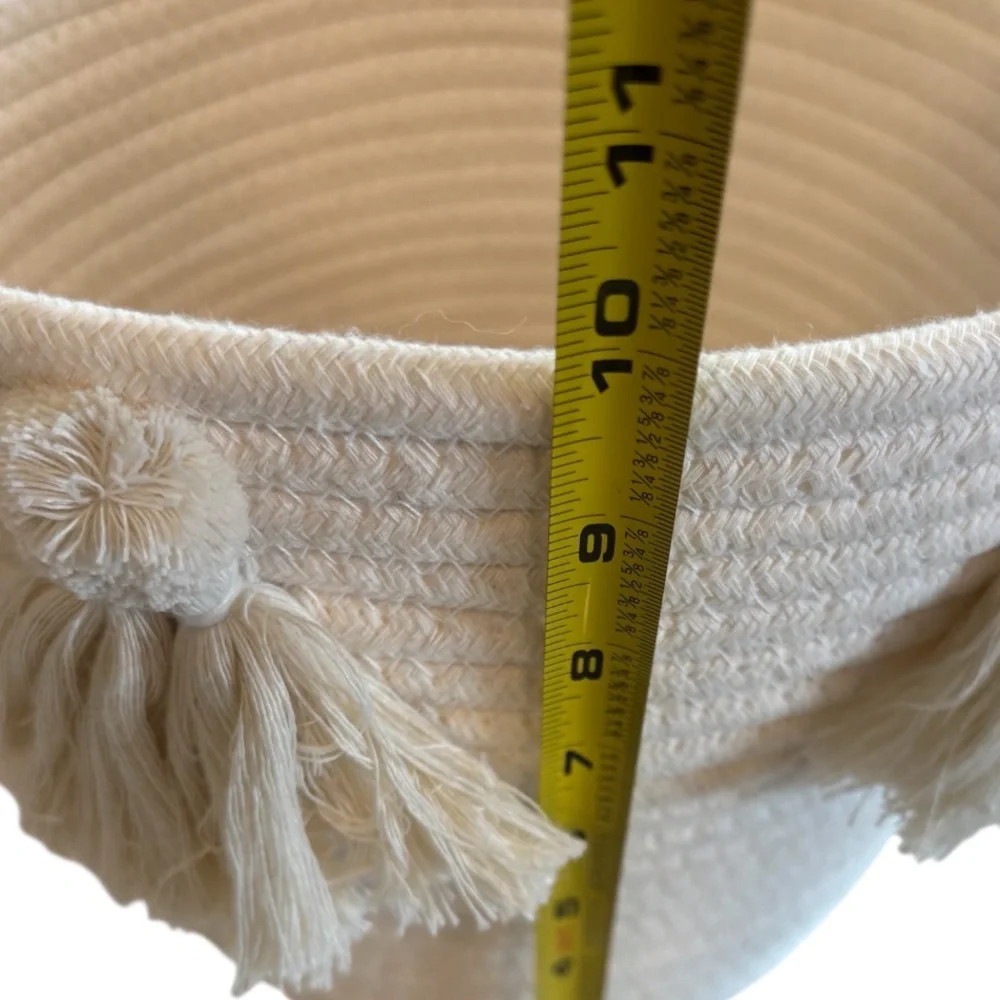 Target Pillowfort White Ivory Coiled Rope Storage Basket w/ Pom Pom Tassels
